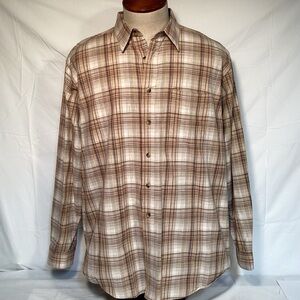 L.L. Bean Tan and White Plaid Men's Shirt Size XL